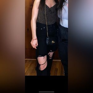 Black distressed jeans fringed bottom